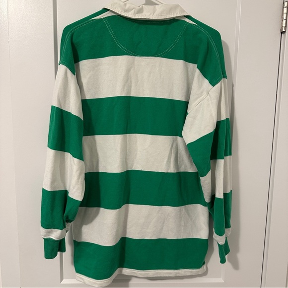 Aerie Green White Stripe Prep Rally Rugby Sweatshirt Oversized Size XS Women’s - Picture 8 of 14